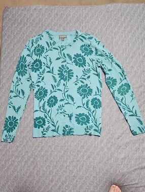 Style & Co. Teal Floral Button-Up Cardigan